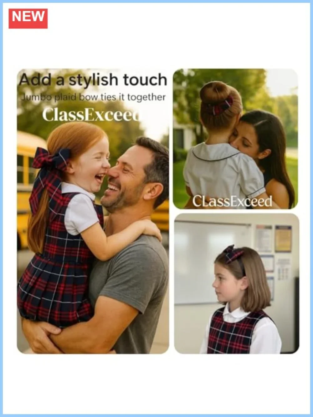 Plaid Bow Hair Set Gift for Girls with Headband and Scrunchie, School Uniform